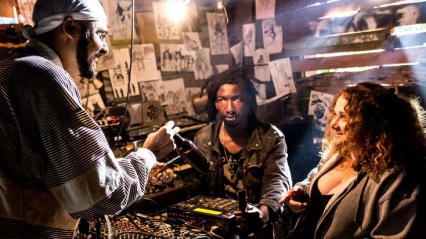 Danielle McDonald the star of Patti Cake$ with Siddharth Dhananjay (left) and Mamoudou Athie (center)  