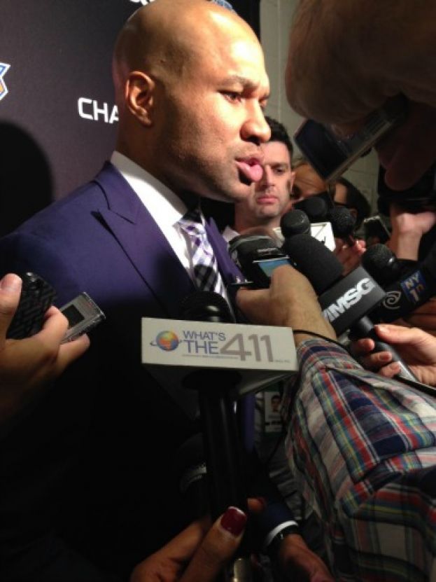 New York Knicks head coach Derek Fisher addressing the media