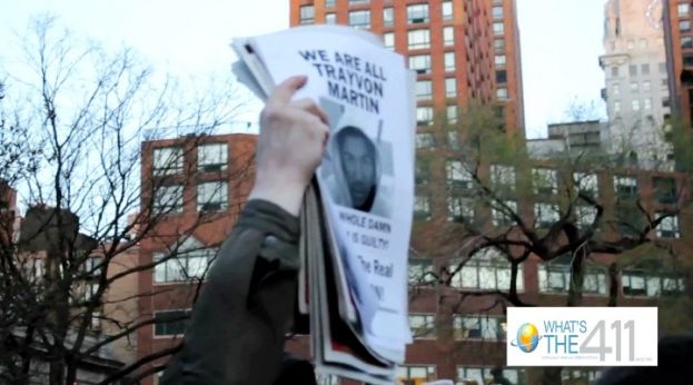 New Yorkers holding a vigil for Trayvon Martin in Union Square Park in Manhattan