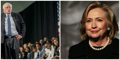 Photo (l to r): US Senator and Democratic presidential candidate, Bernie Sanders, speaking to Black students at Benedict College, an HBCU located in Columbia, South Carolina, and; former US First Lady and Secretary of State, Hillary Clinton 