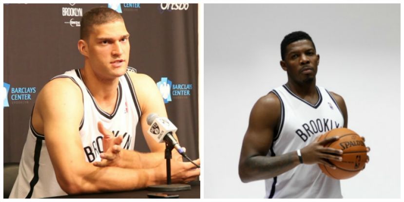 Brooklyn Nets center Brook Lopez (left) and Brooklyn Nets shooting guard Joe Johnson