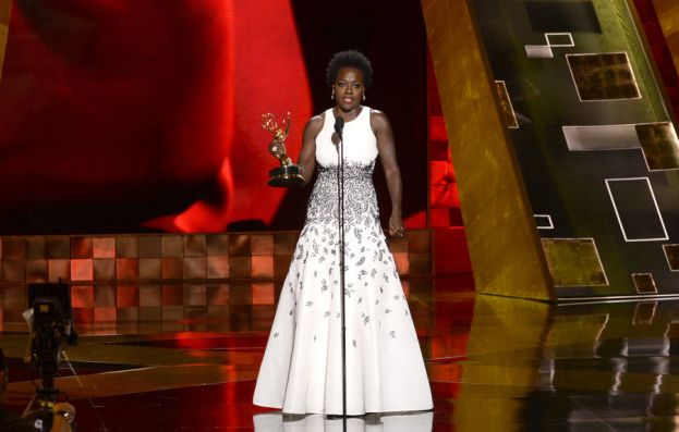 Actress Viola Davis giving her acceptance speech, after winning an Emmy Award for Outstanding Lead Actress in a Drama Series. She is the first black woman to do so.